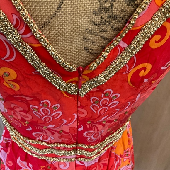 MUSE Boston Proper Mod Y2K pucci inspired retro floral silk Lotus dress coral 6 - Picture 9 of 15